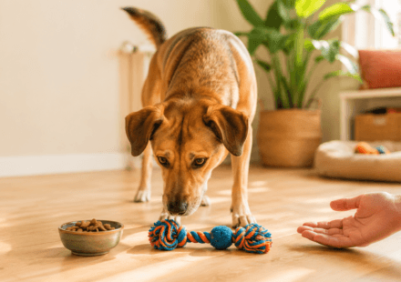 dog choosing between treat toy praise reinforcer test positive reinforcement