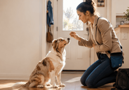 busy owner quick morning dog training routine 5 minutes positive reinforcement