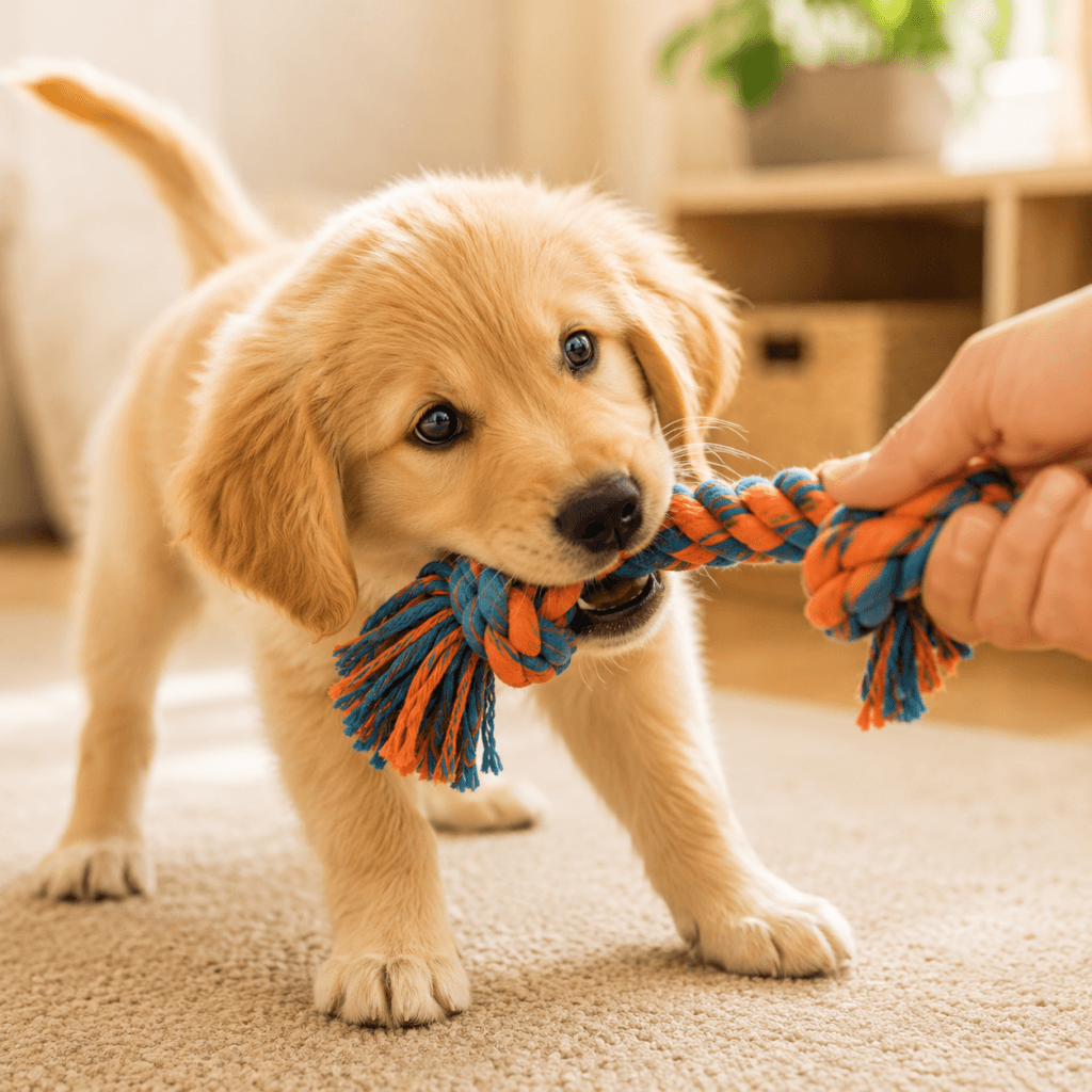 puppy biting toy redirect positive reinforcement correct behavior.png
