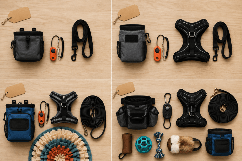 positive reinforcement dog training starter kit all budgets comparison flat lay.png