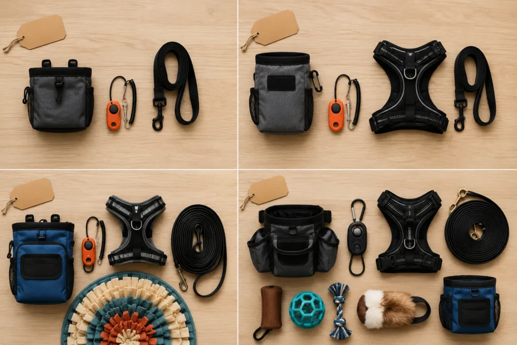 positive reinforcement dog training starter kit all budgets comparison flat lay.png