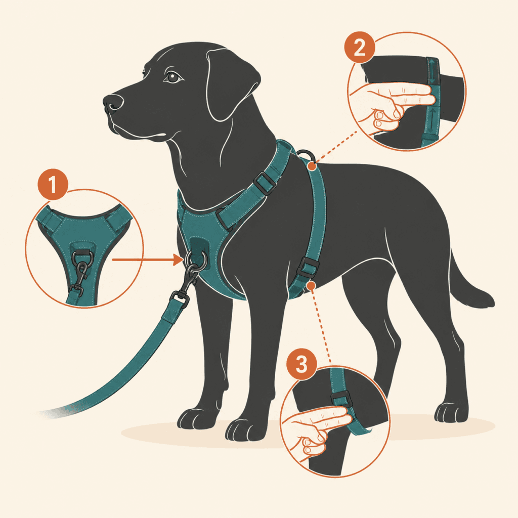 front clip harness fit diagram dog two finger rule