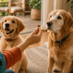 puppy and adult dog training together treats positive reinforcement