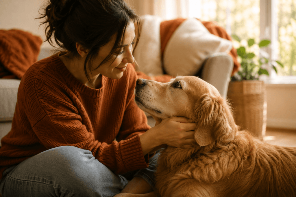 owner and dog calm moment no treats bonding