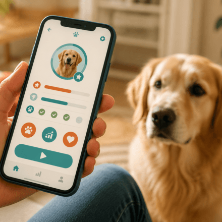 smartphone dog training app interface with dog